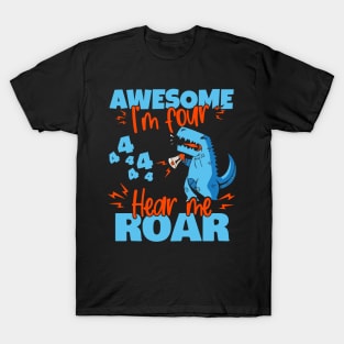 Kids I'm Four Hear Me Roar 4th Birthday Dinosaur design T-Shirt